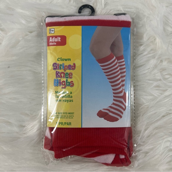 Clown Striped Knee High Socks - NEW Red and White adult costume - Picture 1 of 6